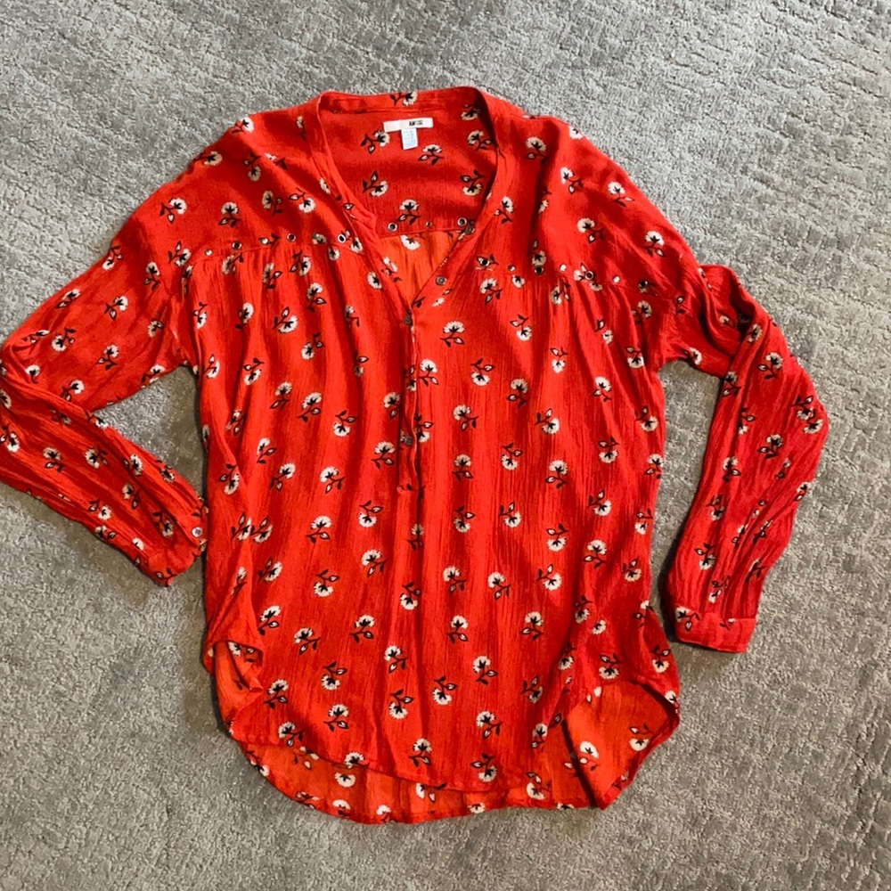 Cute dark orange with flower blouse